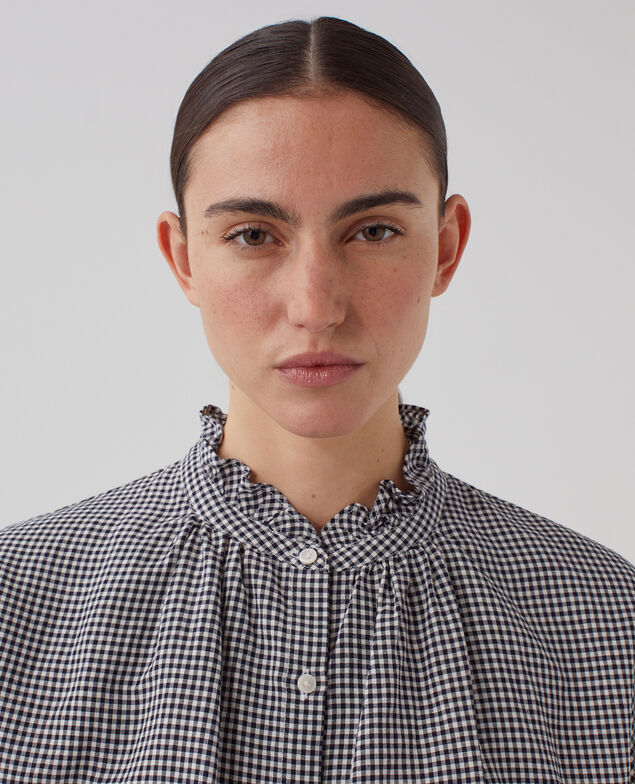Ärmellose Bluse mit Rüschenkragen J093 gingham check