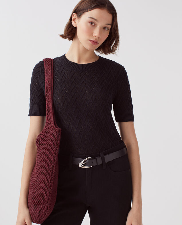 Kurzärmliger Pullover aus Leinen H091 black beauty