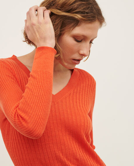 Strukturierter Pullover aus Leinen 0250 tiger lily orange 3sju191l01