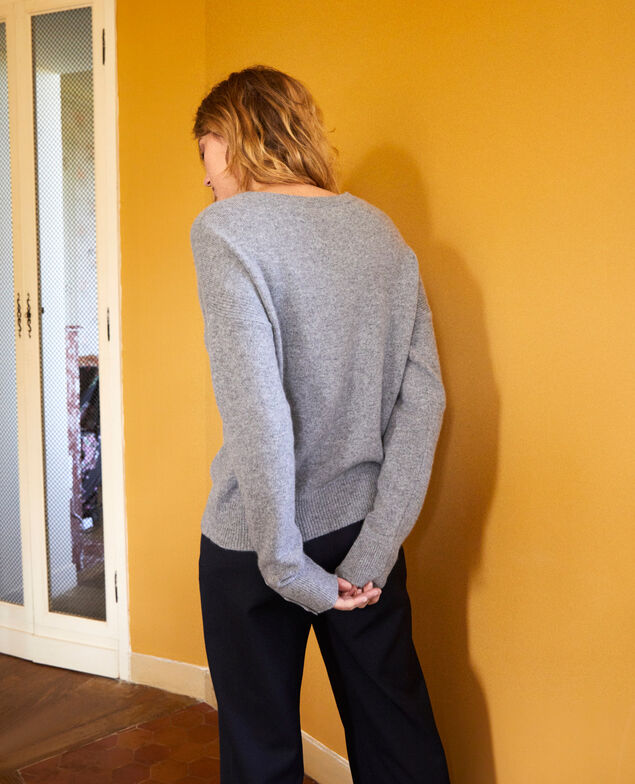 Pullover mit Knöpfen an den Ärmeln 100 % Kaschmir Light grey