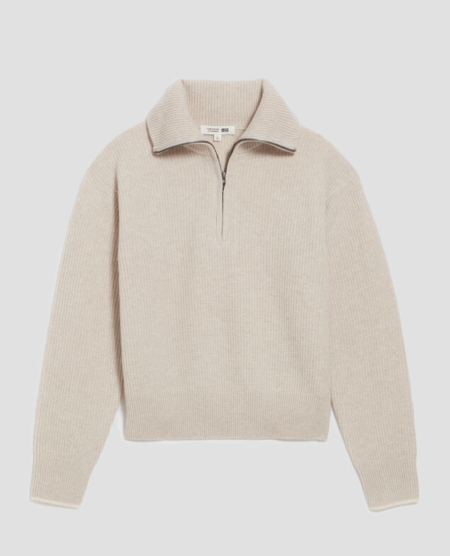 Rollkragenpullover mit Reißverschluss aus Wolle U300 natural