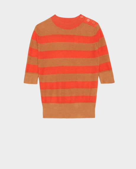 Kurzärmliger Pullover aus Leinen 0240 tiger lily stripes 3sju093l01