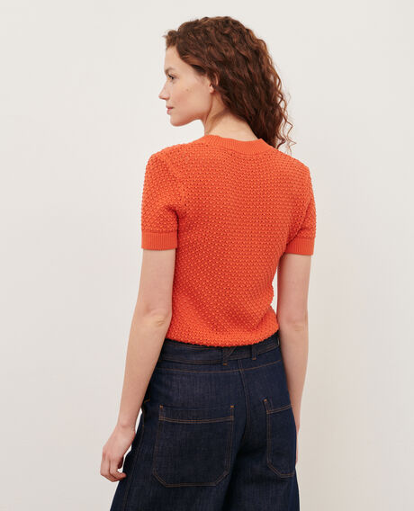 Kurzärmliger Pullover aus Baumwolle 0220 apricot orange 3sju106c09