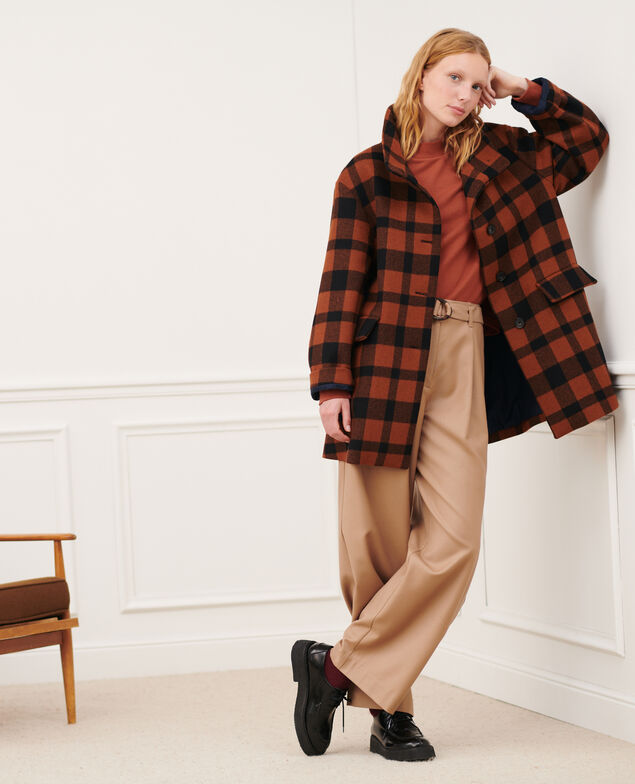 Kurzer Mantel aus Mischwolle 8861 29 darkorange check