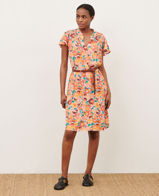 Fließendes gemustertes Kleid 0230 FAUVE ORANGE