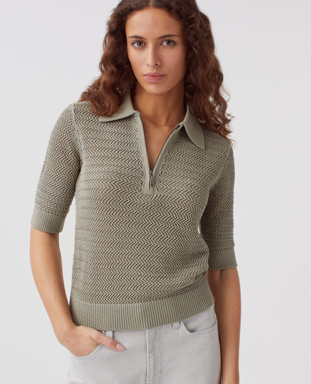 Baumwollpullover mit Polokragen mit Reißverschluss J050 shadow gray