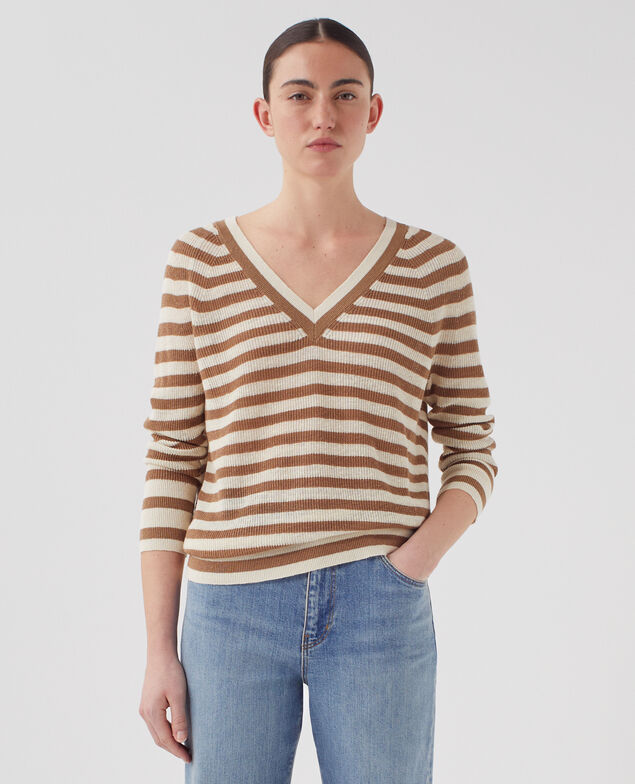 Pullover mit V-Ausschnitt aus Leinen H321 thin gratinato