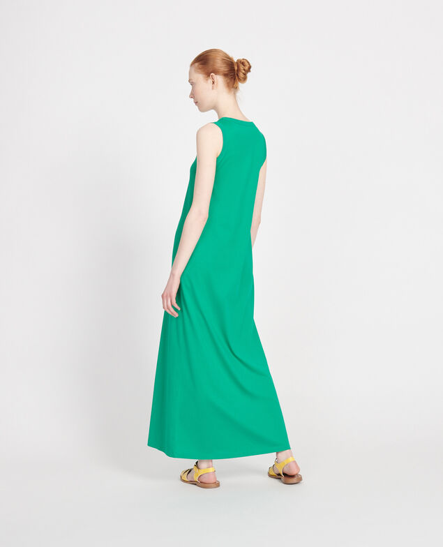 Langes Kleid aus Baumwolle mit V-Ausschnitt Golf green