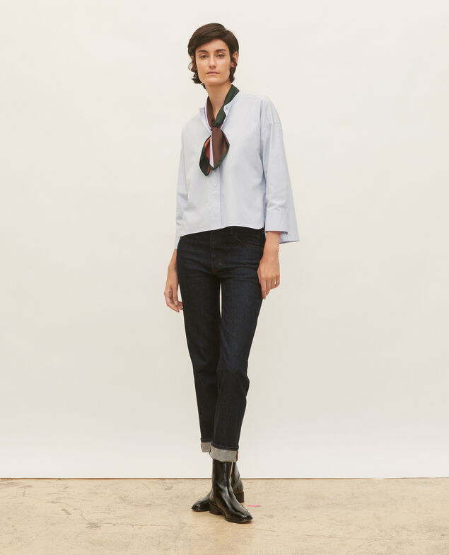 Bluse ohne Kragen aus Baumwoll-Popelin Heather