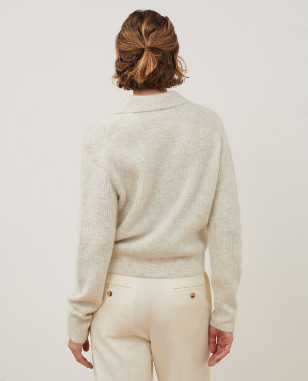 Pullover mit Polokragen aus Alpakamischwolle A009 white knit
