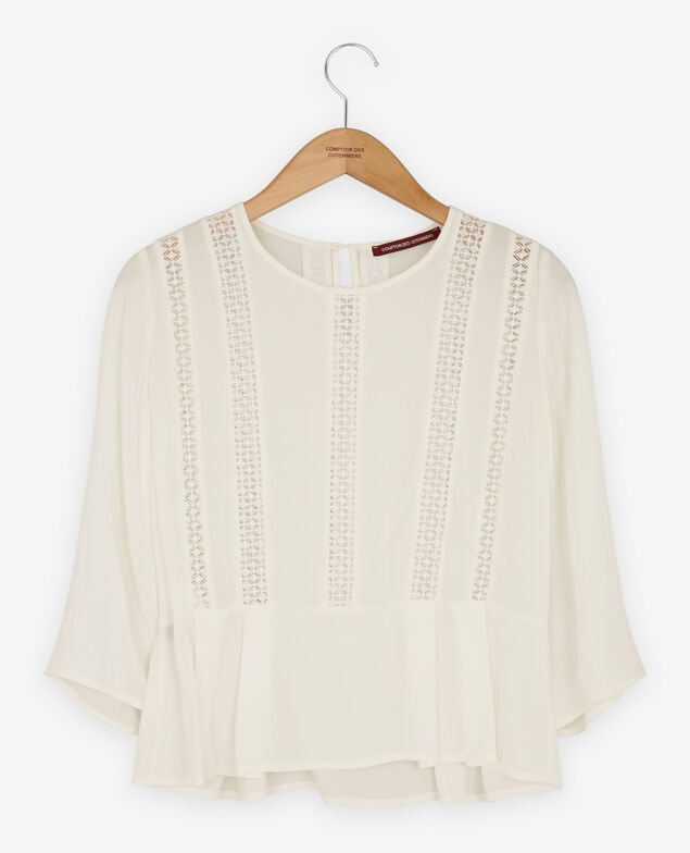 Schößchenbluse mit Spitze Off white