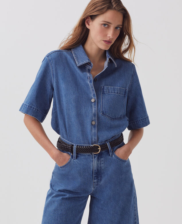 Bluse aus Baumwoll-Denim J621 light blue