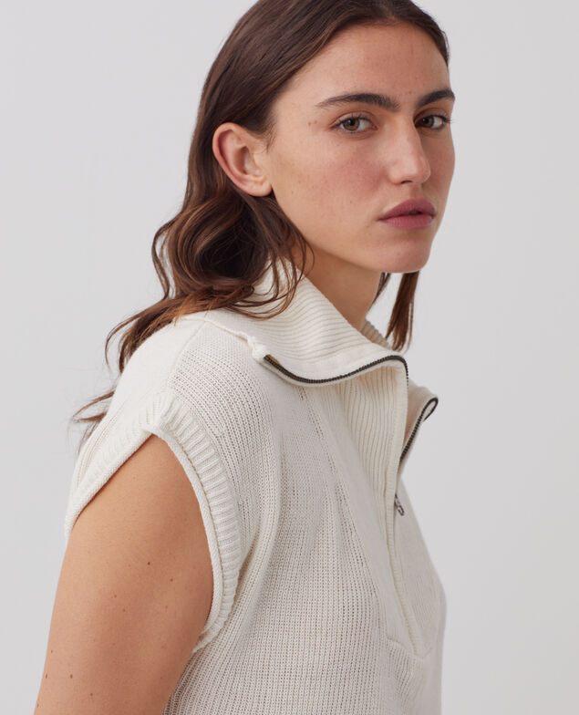 Ärmelloser Pullover mit Reißverschlusskragen aus Leinen H303 white swan