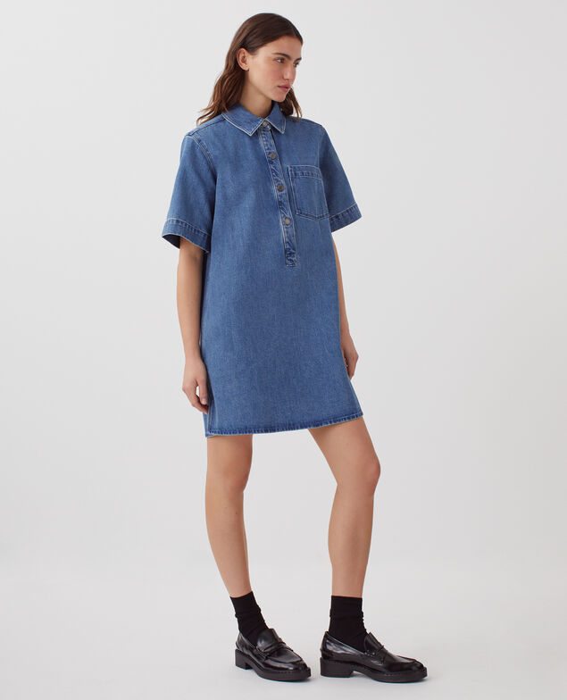 Kurzes Hemdkleid aus Denim J621 light blue