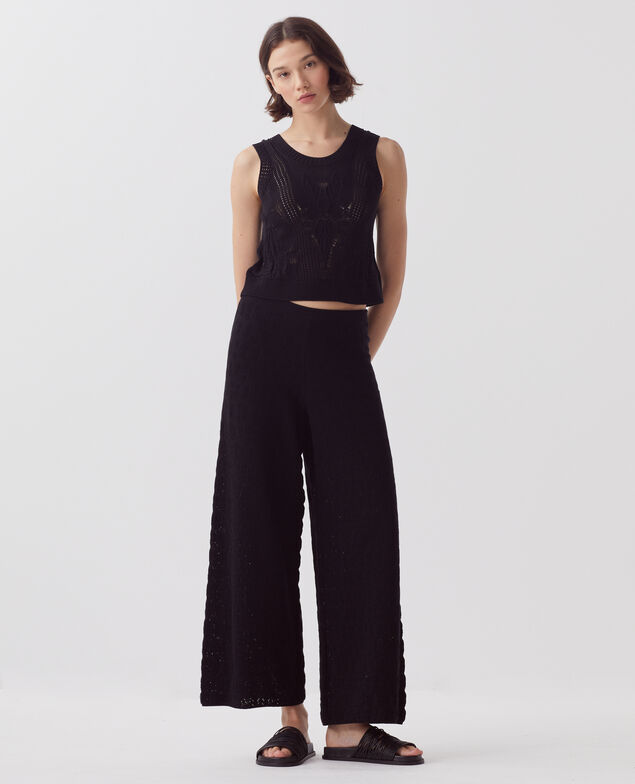 Ausgestellte strukturierte Häkelhose aus Baumwolle H091 black beauty