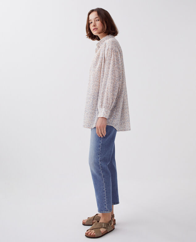 Bluse aus Plissée-Baumwolle H613 fleurette blue