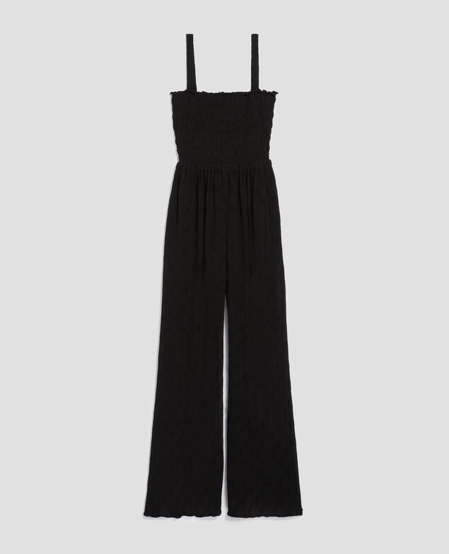 Fließend fallender gesmockter Jumpsuit H091 black beauty