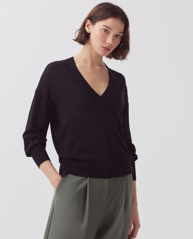 Pullover mit V-Ausschnitt und langen Ärmeln H091 black beauty