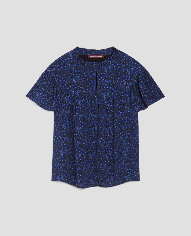 Fließend fallende Kurzarmbluse I662 batik navy