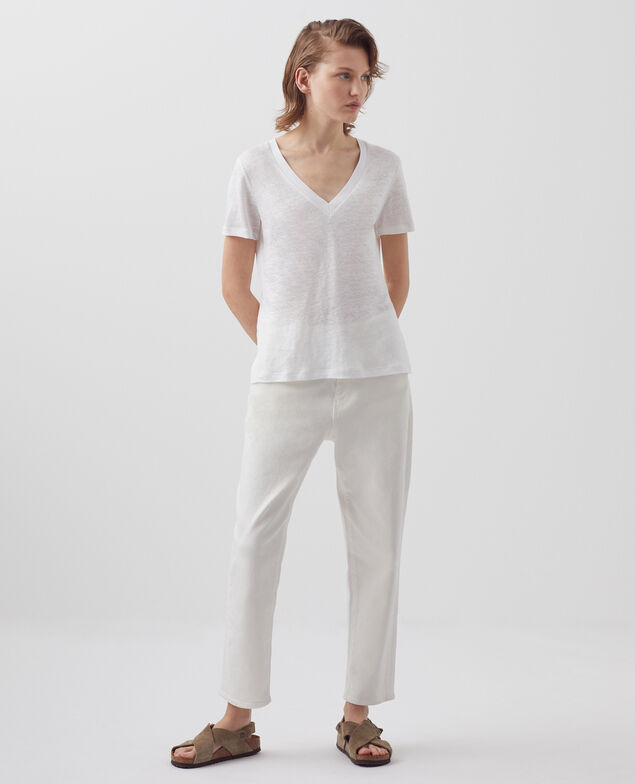 SARAH - T-Shirt mit V-Ausschnitt aus Leinen