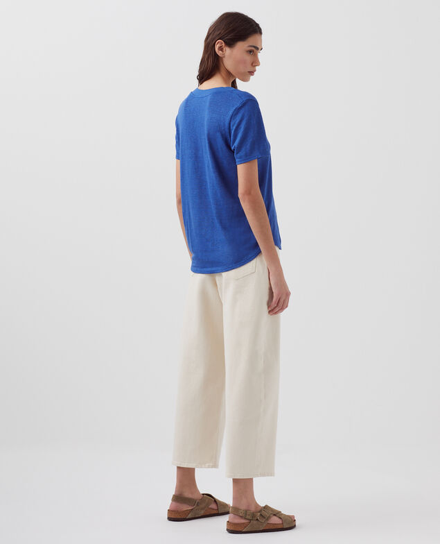SARAH - T-Shirt mit V-Ausschnitt aus Leinen H660 sodalite blue