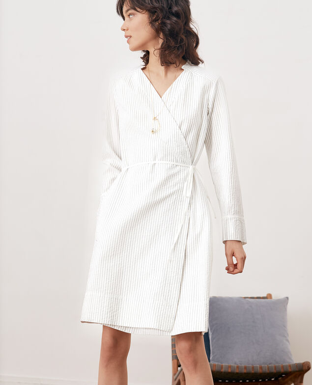 Gestreiftes Cache-coeur-Kleid Off white/navy stripes
