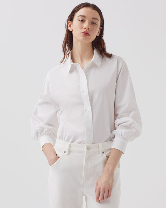 Weite Bluse aus Baumwolle H003 WHITE