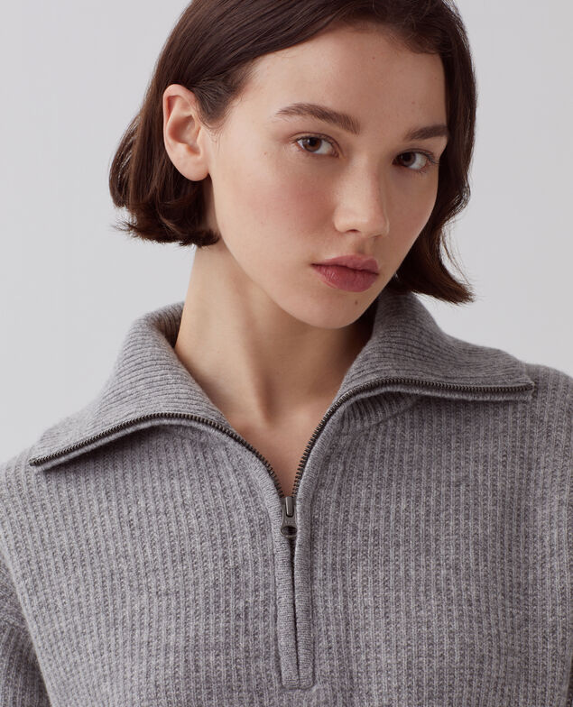 Rollkragenpullover mit Reißverschluss aus Wolle U020 light gray