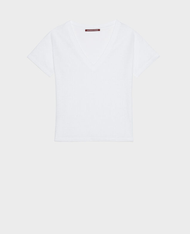 SARAH - T-Shirt mit V-Ausschnitt aus Leinen Optical white Locmelar