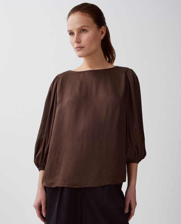 Fließende Bluse mit 3/4-Ärmel I390 coffee bean
