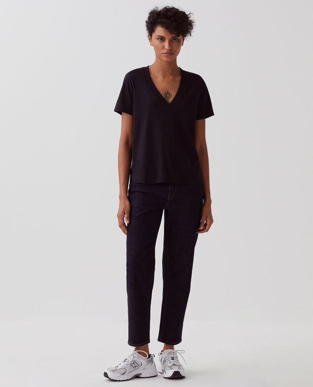 LEA - T-Shirt mit V-Ausschnitt aus Baumwolle H091 black beauty