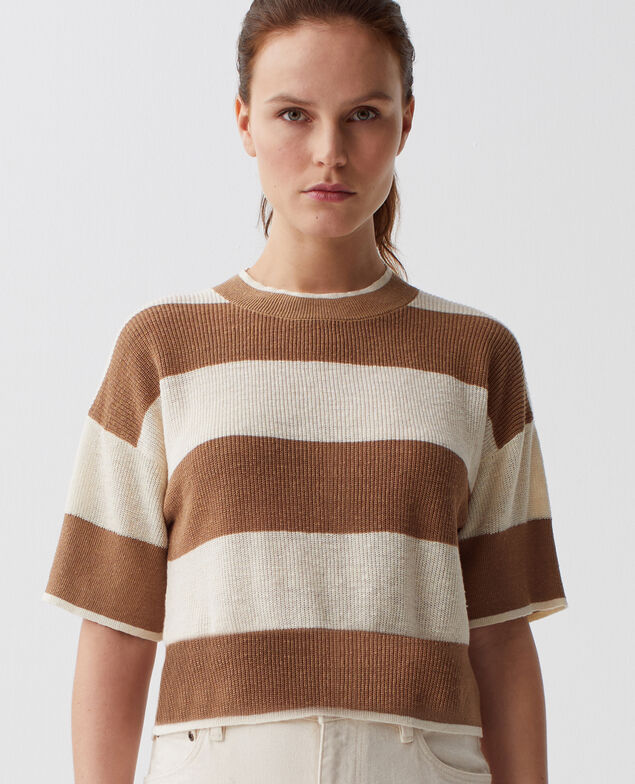 Cropped Pullover mit kurzen Ärmeln aus Leinen H324 large gratinato
