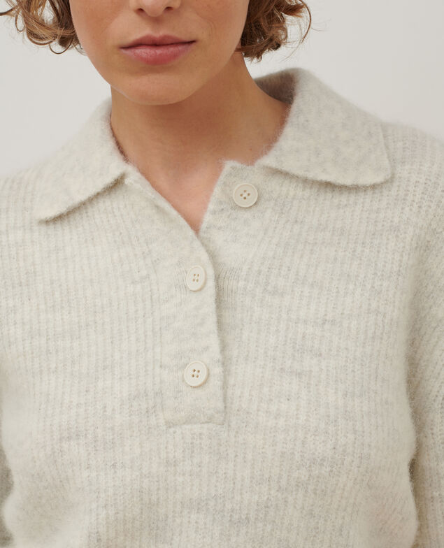 Pullover mit Polokragen aus Alpakamischwolle A009 white knit