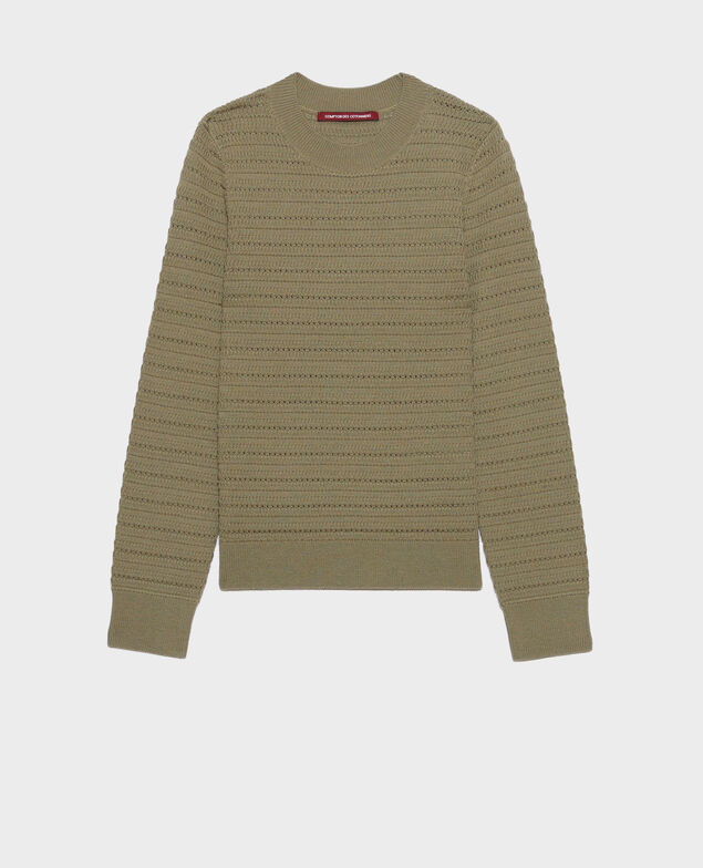 Pullover mit Ajourmuster aus Merinowolle 0560 vetiver
