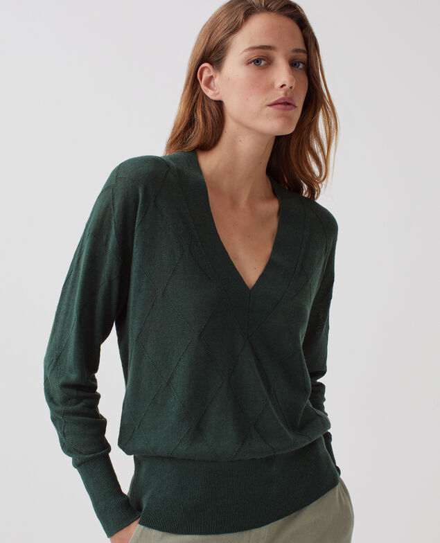 Pullover mit V-Ausschnitt und langen Ärmeln J590 spruce green
