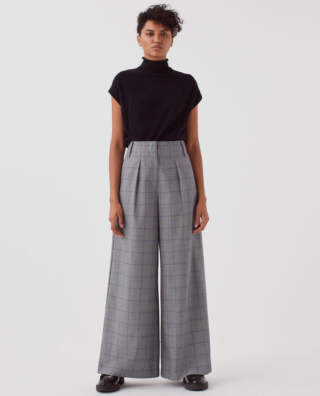 YVONNE – Weite Hose mit Steppfalten I033 check grey