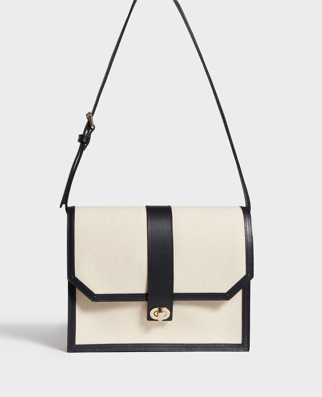 Tasche mit Klappe aus Stoff und Leder Gardenia maritime blue