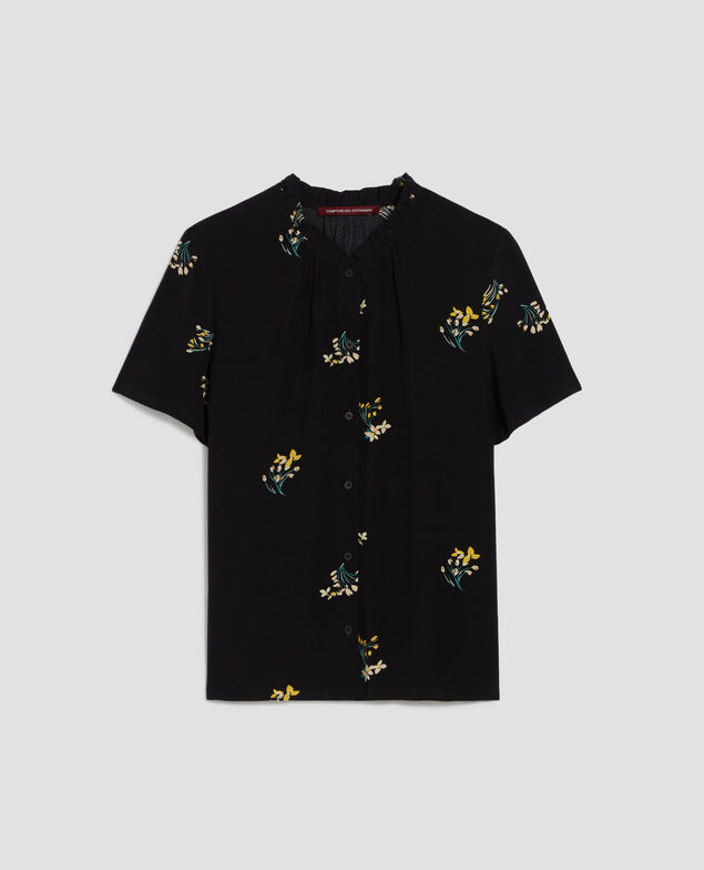 Fließend fallendes Kurzarm-Hemd J091 fl bouquet black