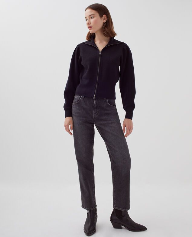 Cardigan aus Merinowolle mit Reißverschluss H091 black beauty