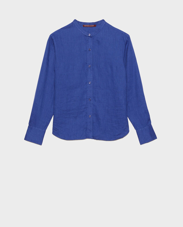 Bluse ohne Kragen aus Leinen Royal blue