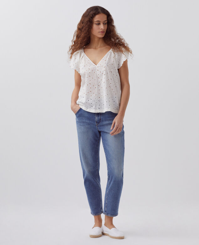 Besticktes Top aus Baumwolle H003 white