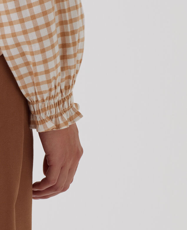 Bluse mit Volant-Kragen I310 check creme camel