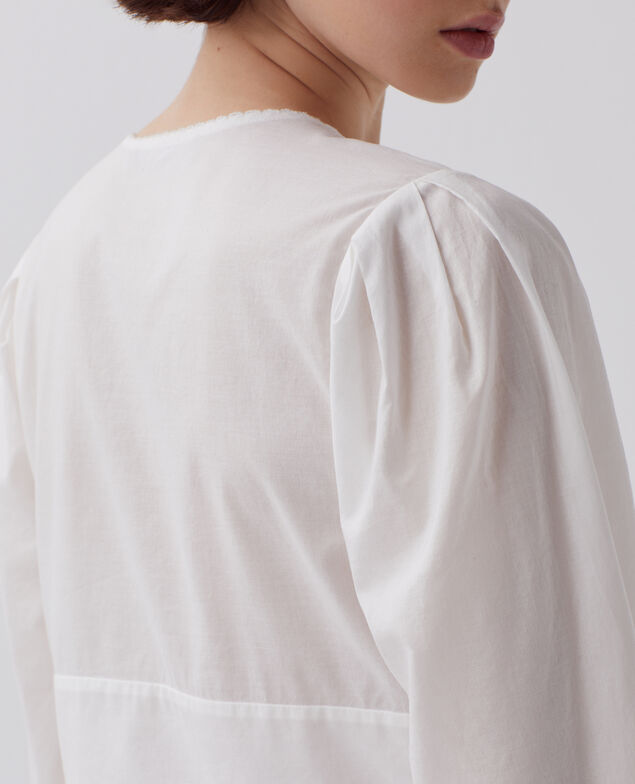 Bluse mit V-Ausschnitt aus Baumwolle H013 gardenia