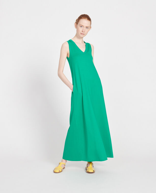 Langes Kleid aus Baumwolle mit V-Ausschnitt Golf green