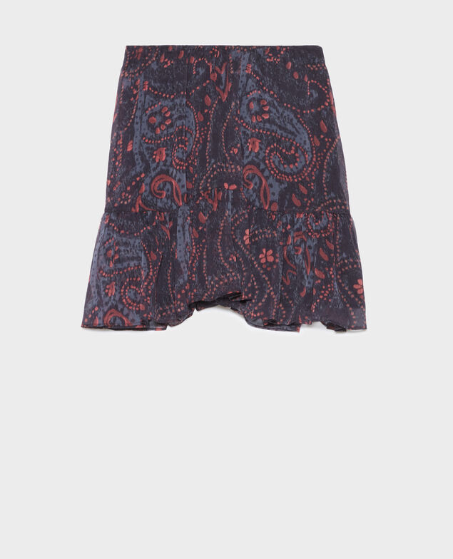 Kurzer fließender Rock A683 print ikat navy