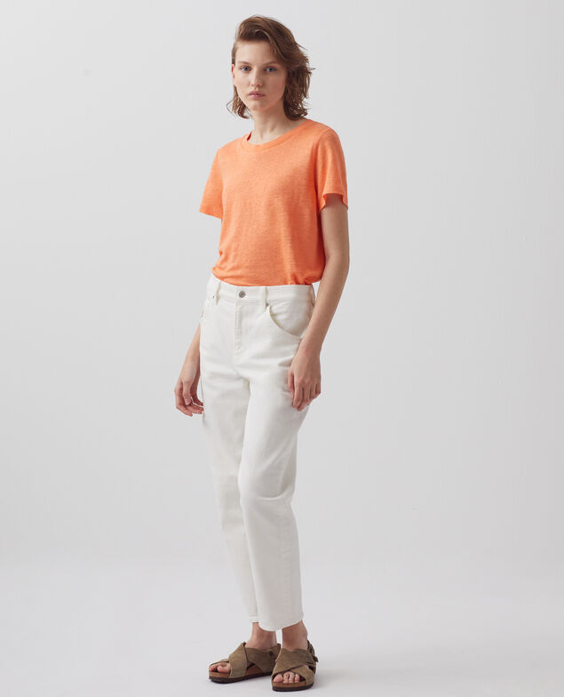 AMANDINE - T-Shirt mit Rundhalsausschnitt aus Leinen A233 solid corail orange