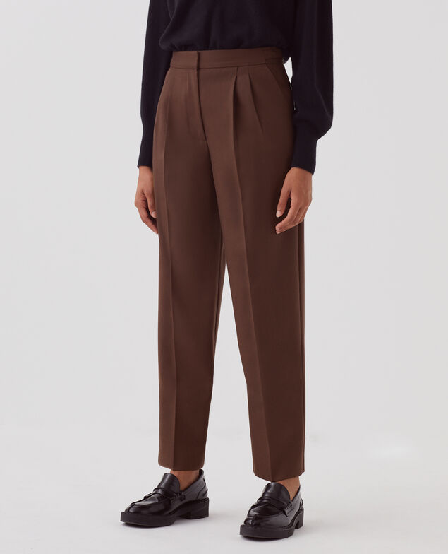 CAMILLE – Wollhose mit Steppfalten I390 coffee bean