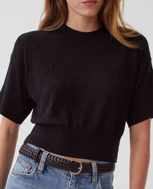 Kurzer Kurzarmpullover H091 black beauty