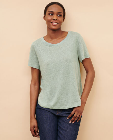 AMANDINE - T-Shirt mit Rundhalsausschnitt aus Leinen 50 green 2ste055f05