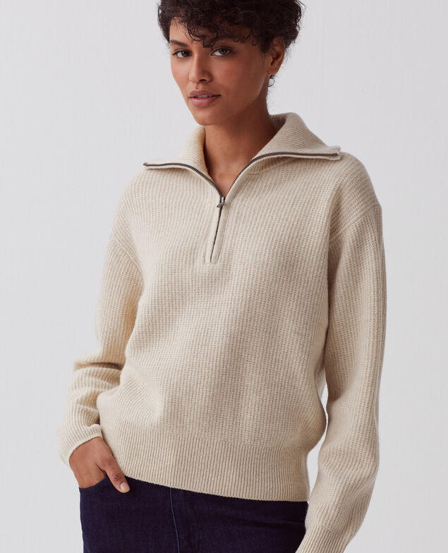 Rollkragenpullover mit Reißverschluss aus Wolle U300 natural